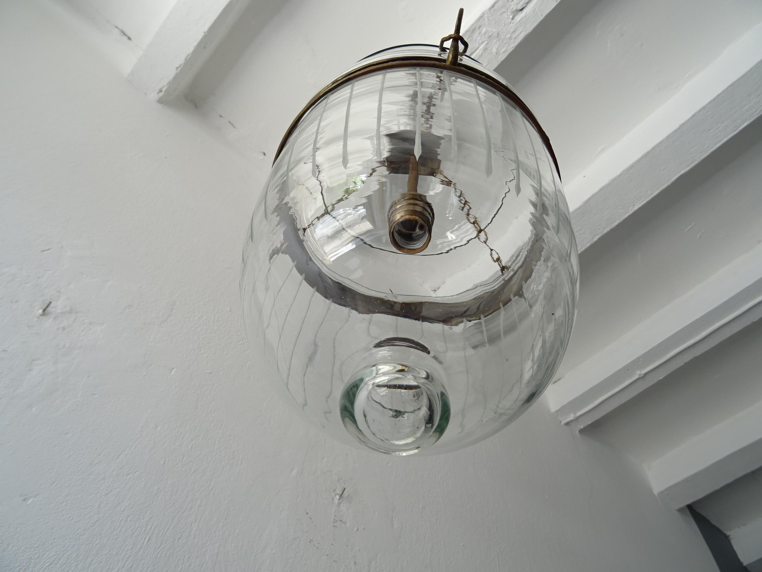 Glass 19th Century Clear Etched Jar Lantern Chandelier