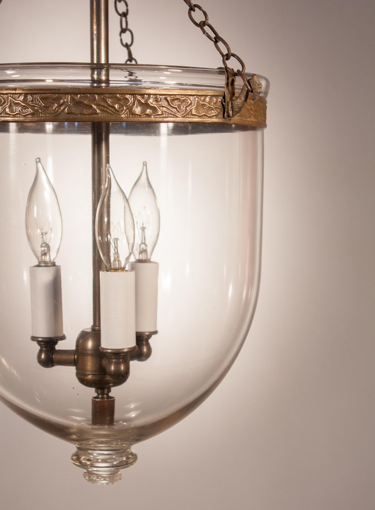 Embossed 19th Century Clear Glass Bell Jar Lantern