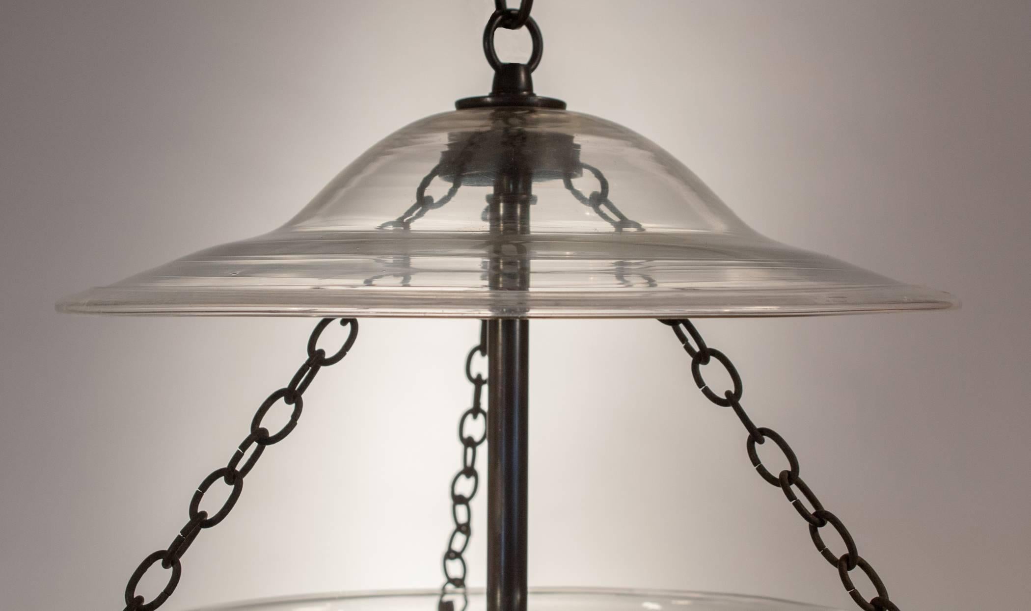 Brass 19th Century Clear Glass Bell Jar Lantern For Sale