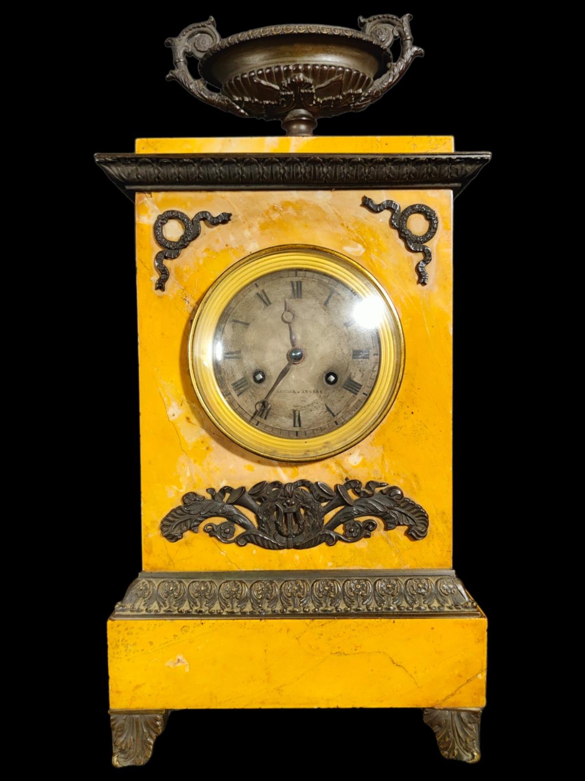 19th Century Clock Empire Clock in Siena Marble For Sale 4