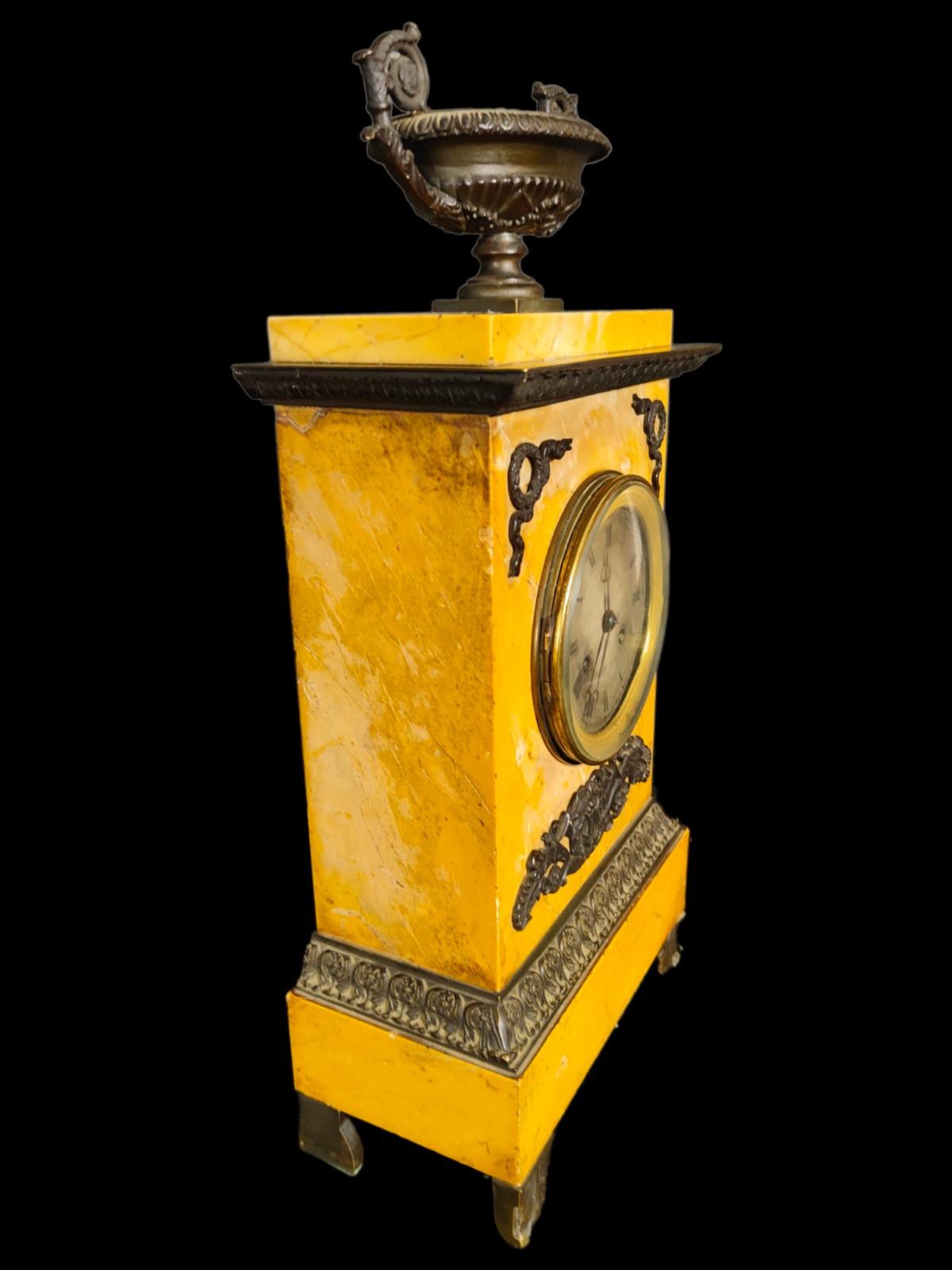 French 19th Century Clock Empire Clock in Siena Marble For Sale