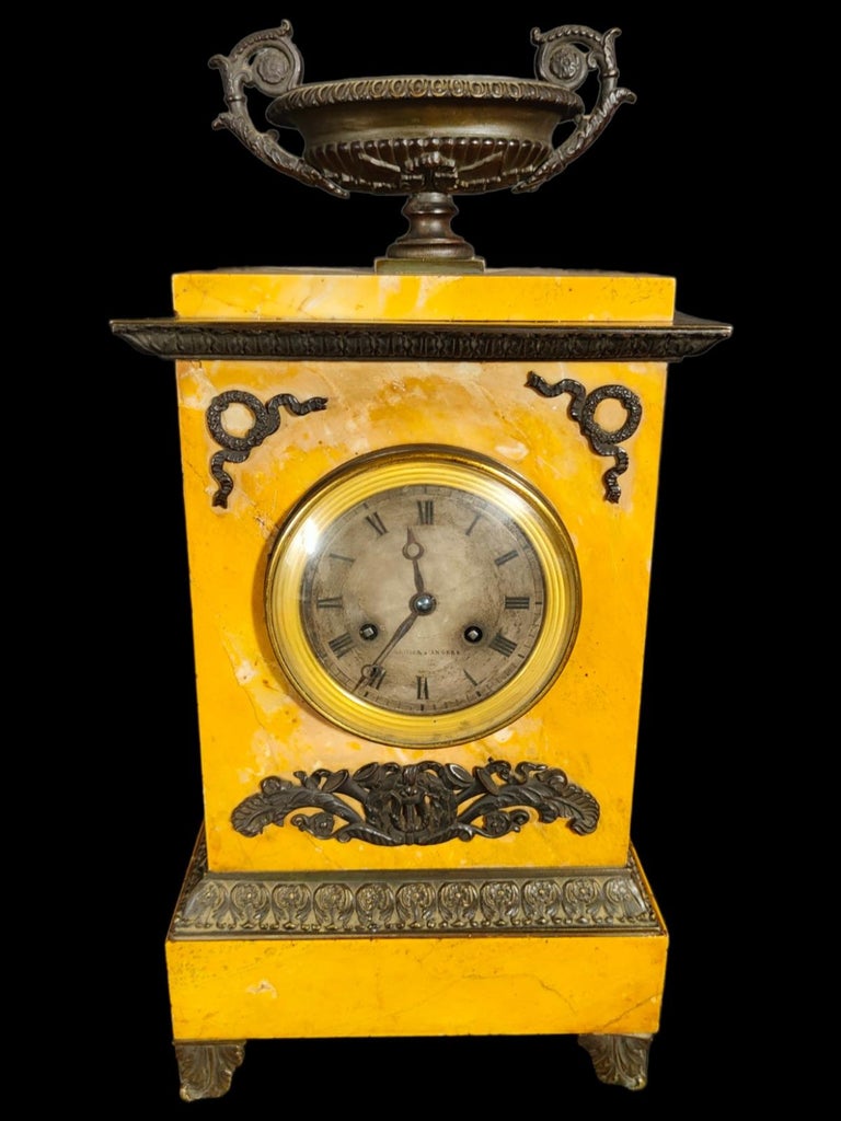 19th Century Clock Empire Clock in Siena Marble For Sale at 1stDibs