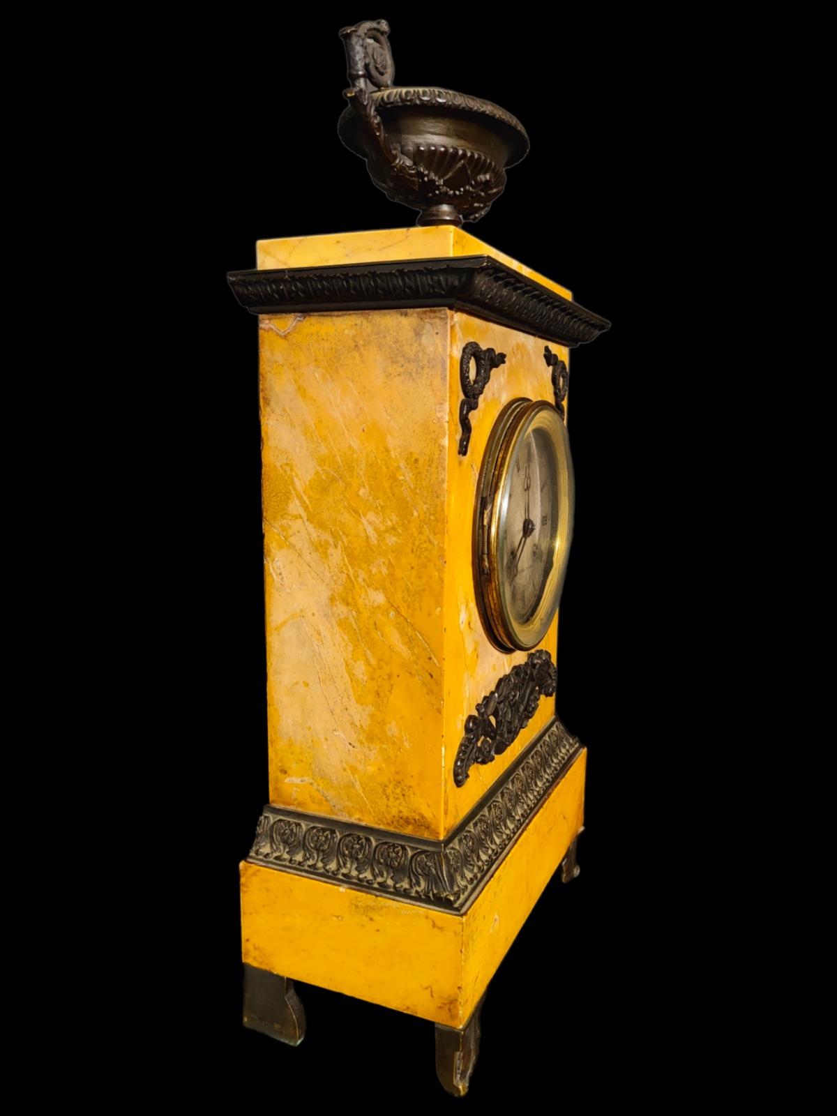Wood 19th Century Clock Empire Clock in Siena Marble For Sale