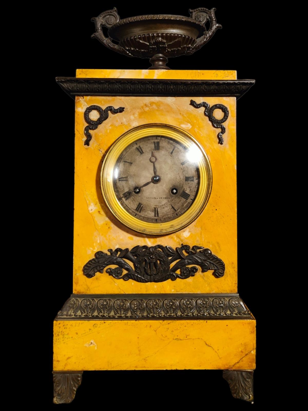 19th Century Clock Empire Clock in Siena Marble For Sale 2