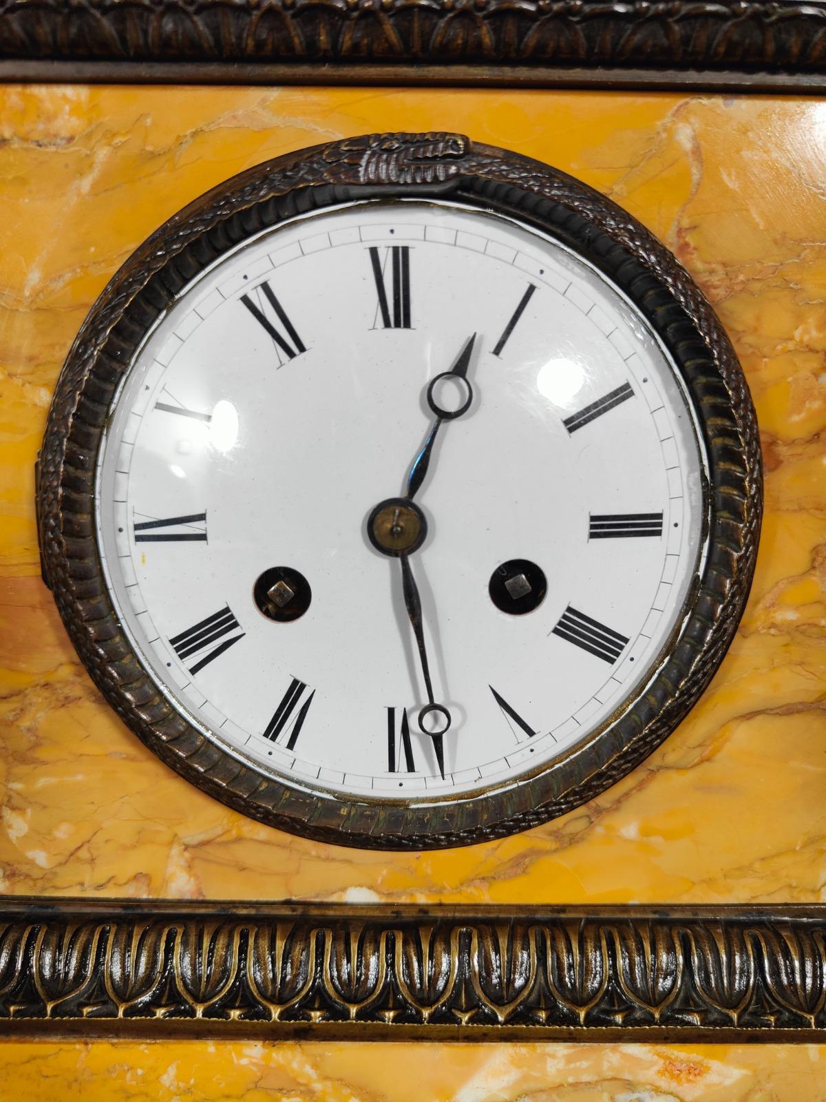 19th Century Clock Empire Clock in Siena Marble For Sale 3