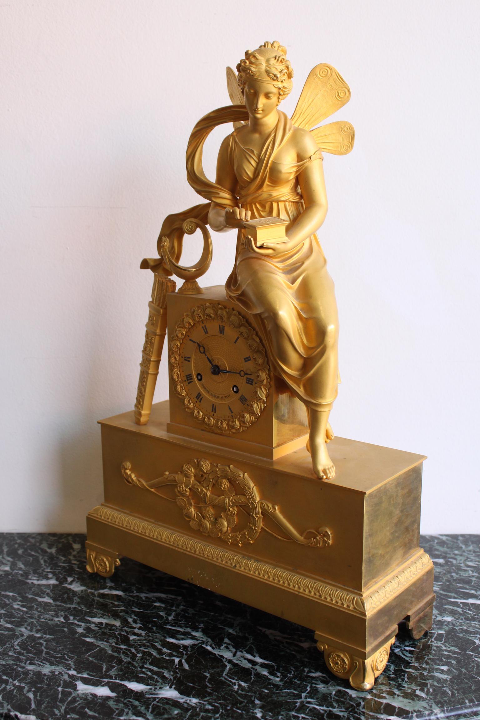 French 19th Century Clock Woman with Pandora's Box For Sale