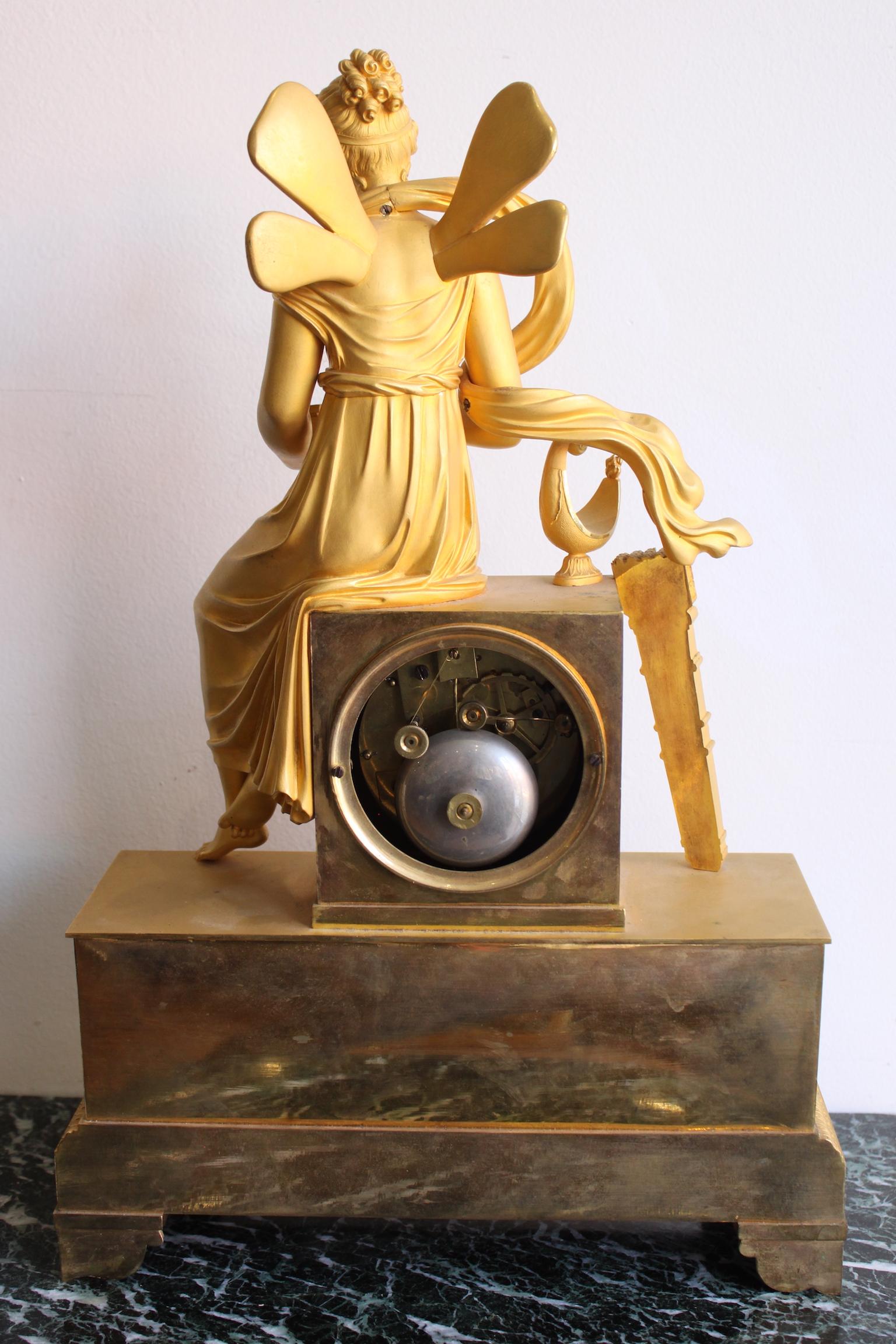 Gilt 19th Century Clock Woman with Pandora's Box For Sale