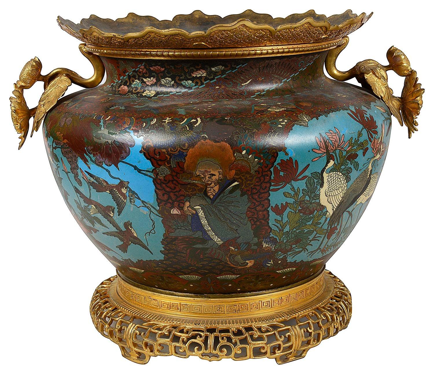 Jardinière du 19e siècle en émail cloisonné. État moyen - En vente à Brighton, Sussex