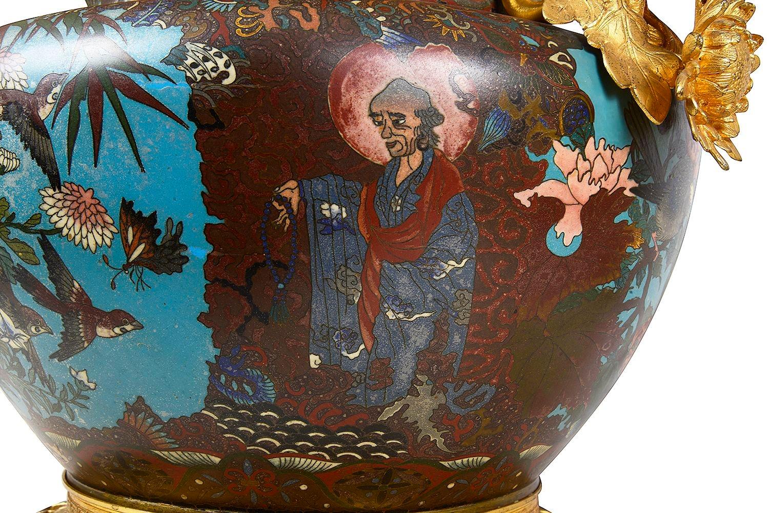 Émail Jardinière du 19e siècle en émail cloisonné. en vente