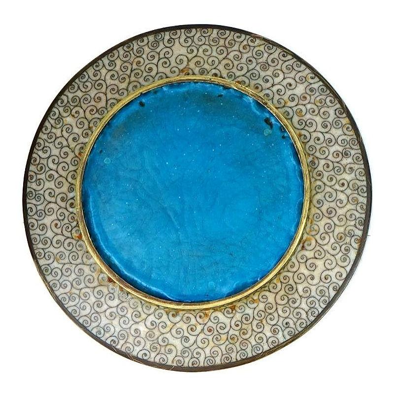 Cloissoné 19th Century Cloisonne Enamel Plate Depicting Peacock For Sale