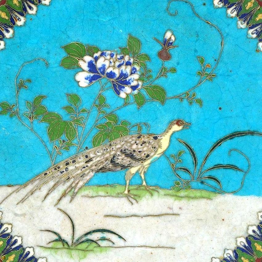 19th Century Cloisonne Enamel Plate Depicting Peacock In Good Condition For Sale In New York, NY