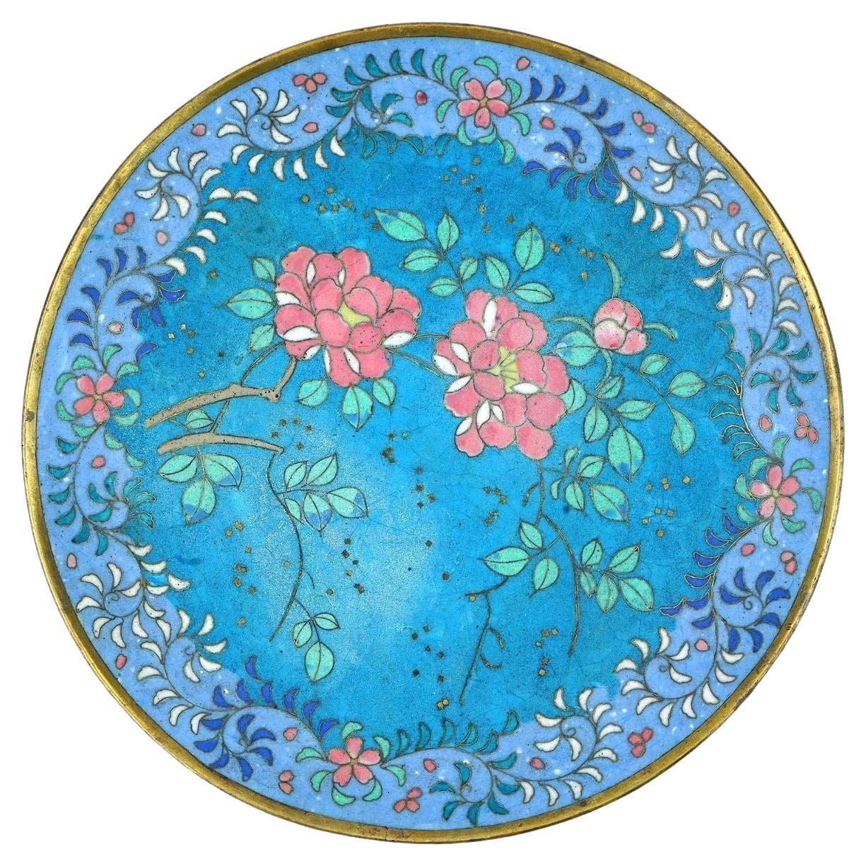 19th Century Cloisonne Floral Enamel Plate  For Sale