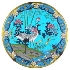 Antique 19th Century Cloisonne Plate Depicting Cranes
