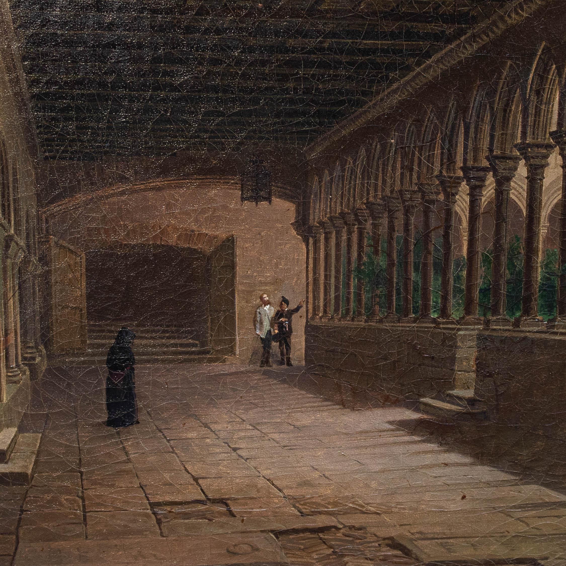 19th Century Cloister Painting oil on canvas by Achille Battistuzzi For Sale 5