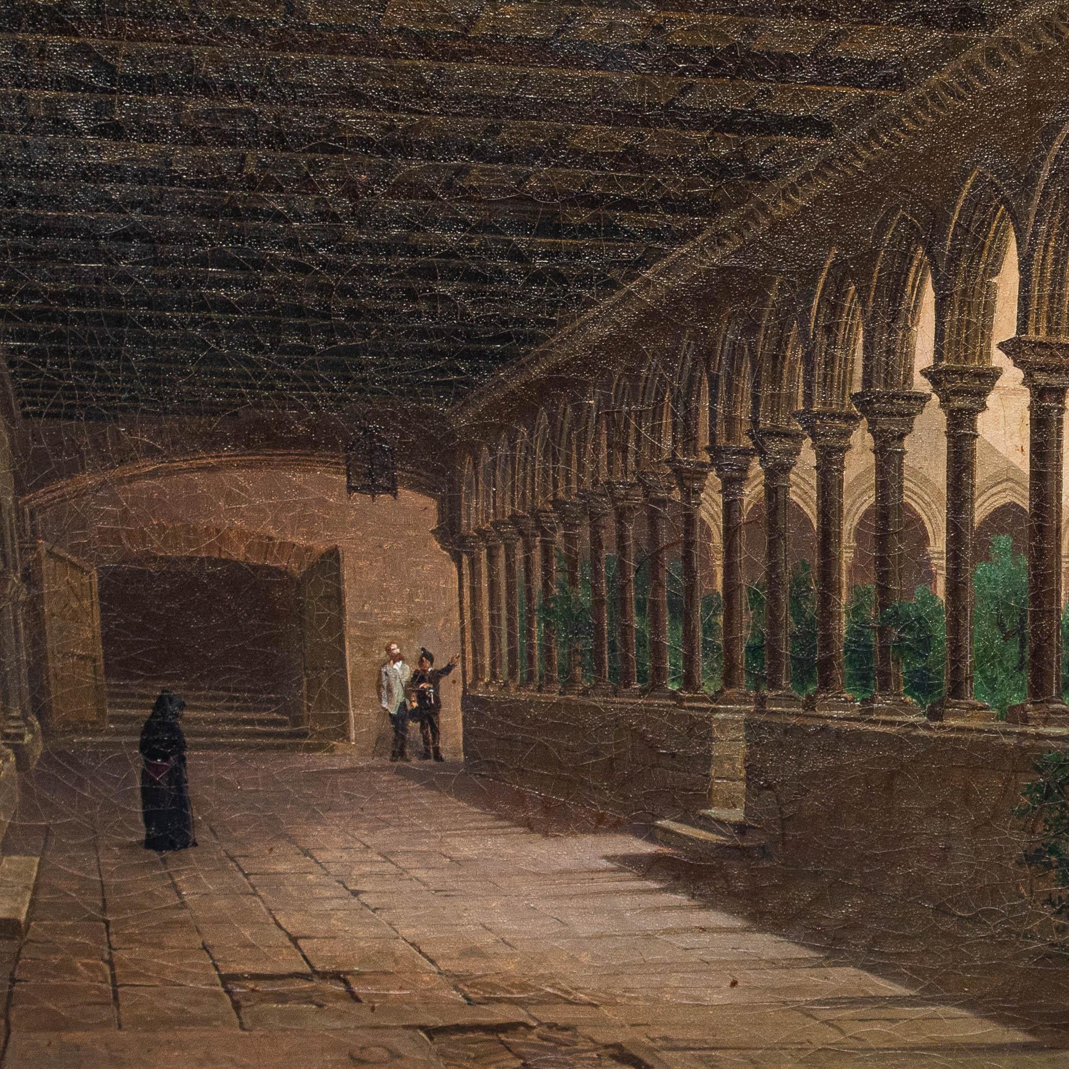 19th Century Cloister Painting oil on canvas by Achille Battistuzzi In Excellent Condition For Sale In Milan, IT