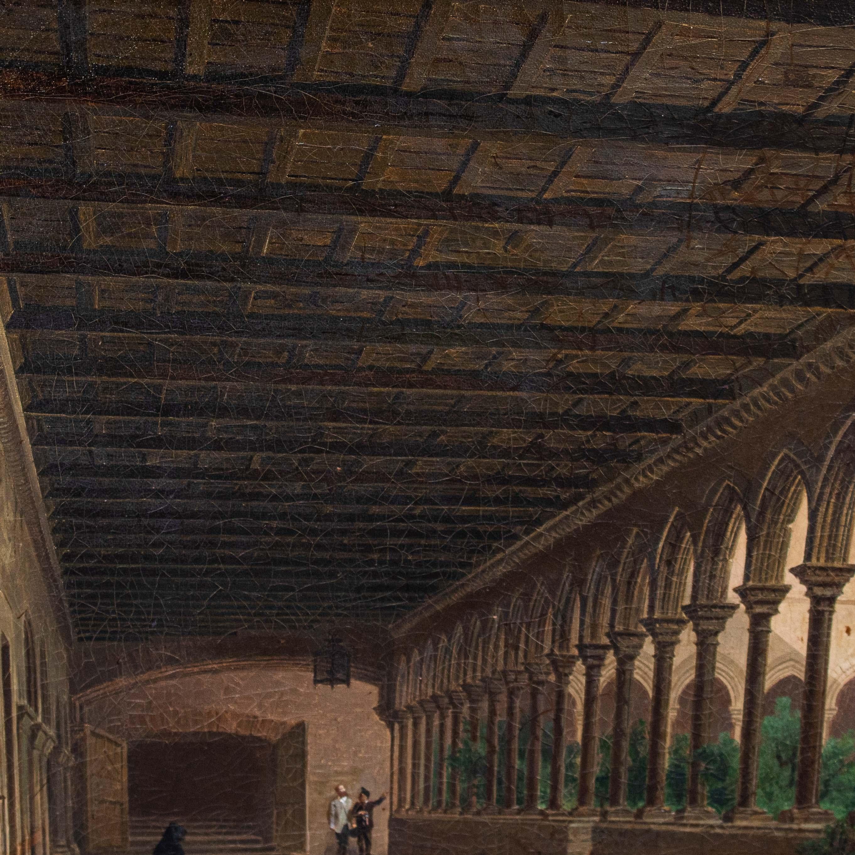 Canvas 19th Century Cloister Painting oil on canvas by Achille Battistuzzi For Sale
