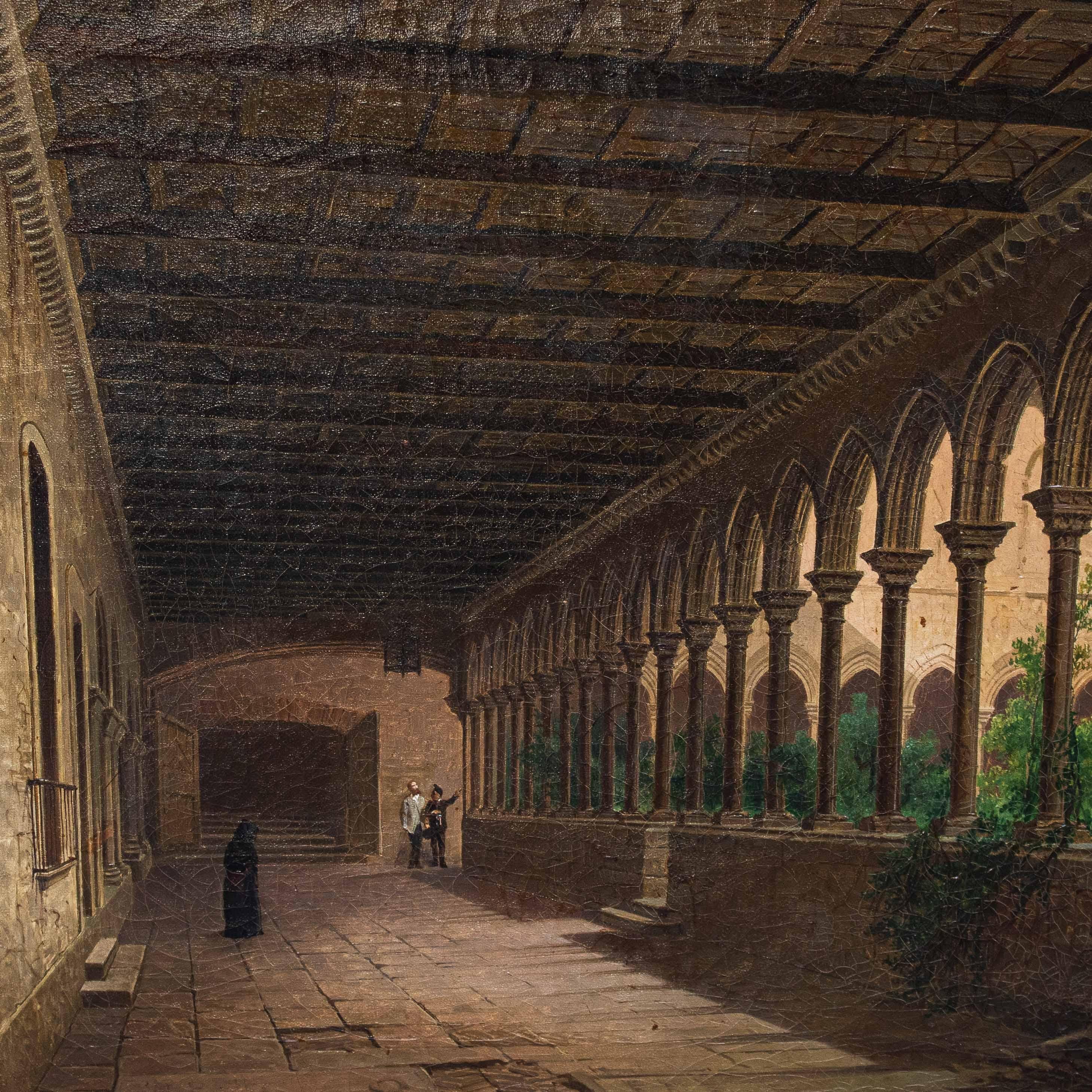 19th Century Cloister Painting oil on canvas by Achille Battistuzzi For Sale 2