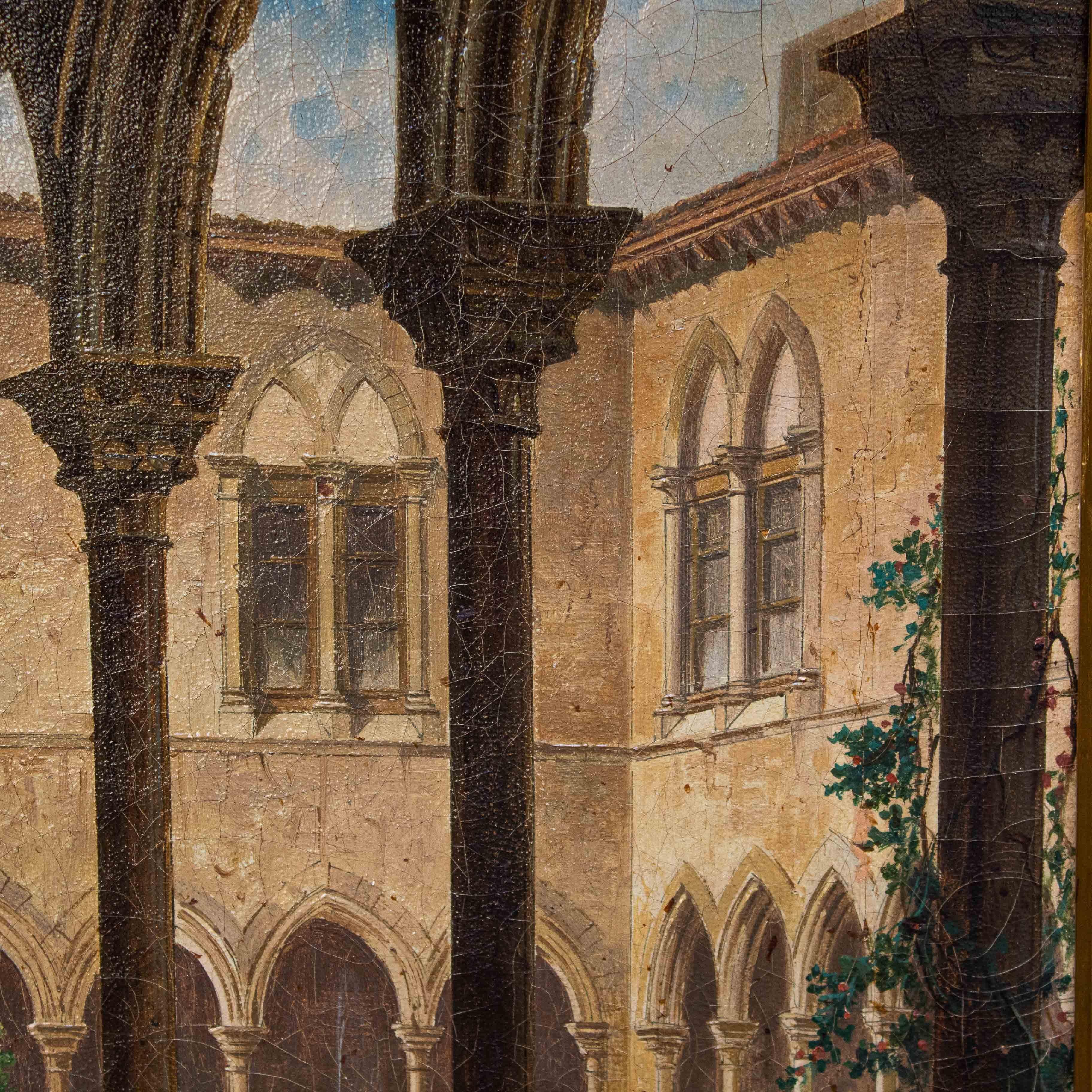 19th Century Cloister Painting oil on canvas by Achille Battistuzzi For Sale 3