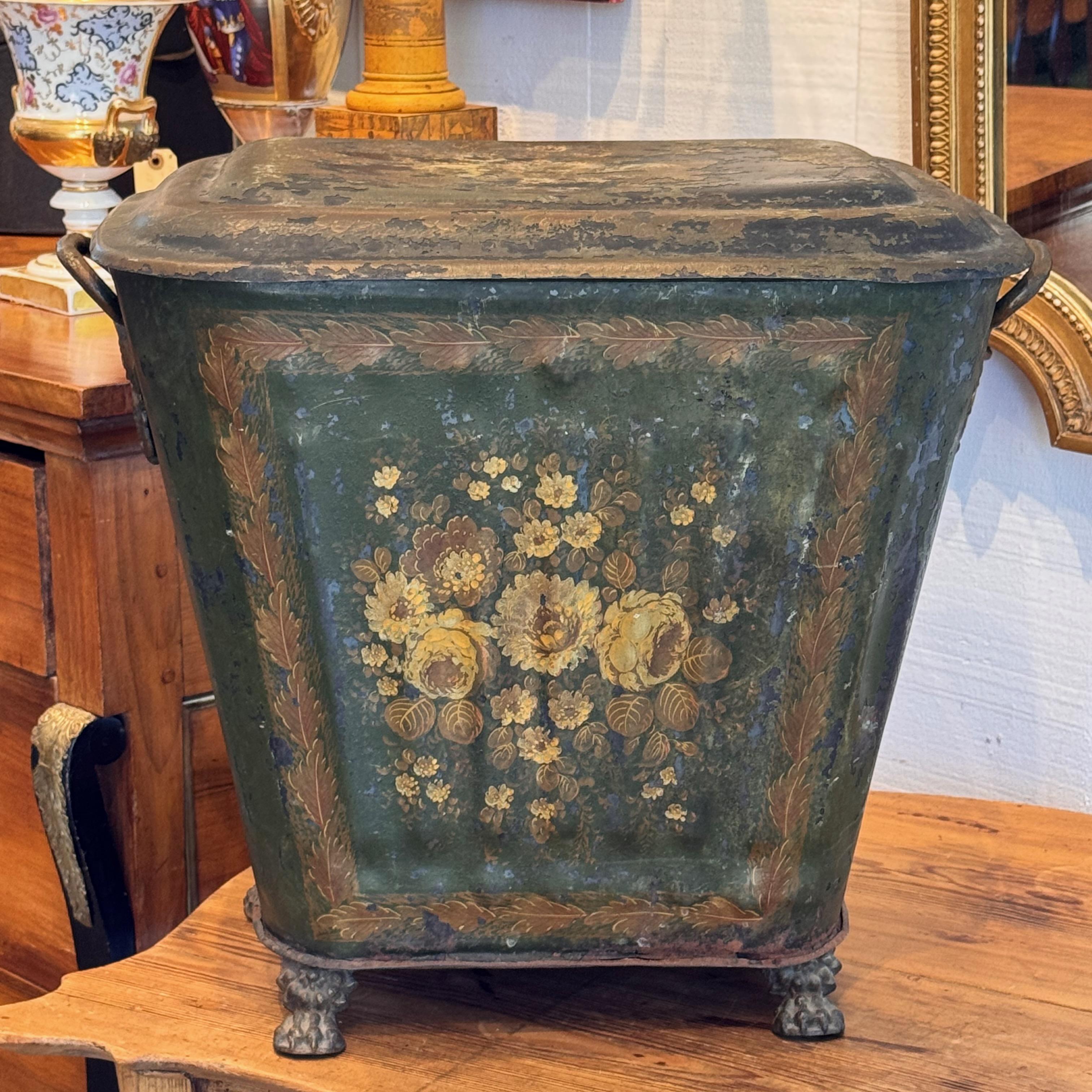 This coal hod is worn but still has lots of charm. Perfect storage piece.