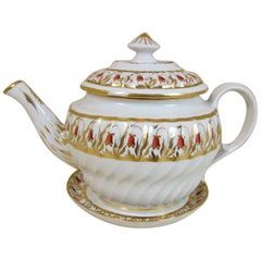 19th Century Coalport Porcelain Fluted Orange Harebell Teapot Lid Stand