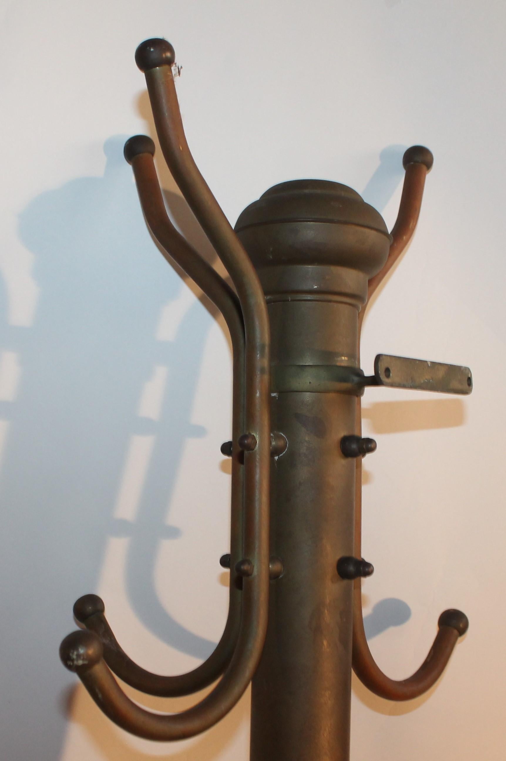 Country 19th Century Coat and Hat Rack in Brass or Wall Mount