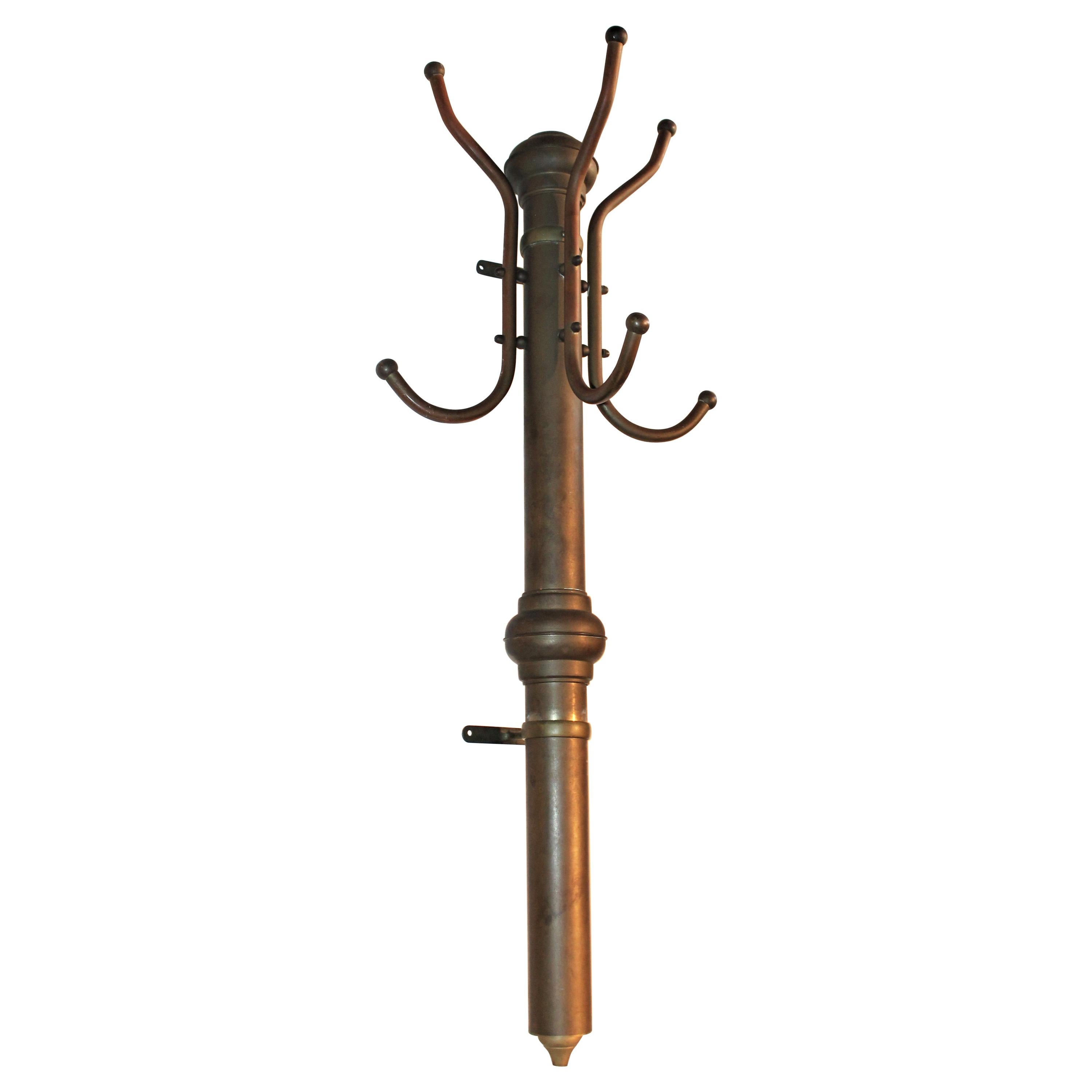 19th Century Coat and Hat Rack in Brass or Wall Mount