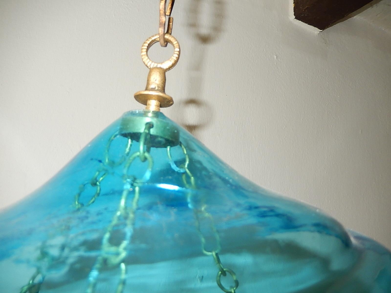19th Century Cobalt Blue English Bell Jar Lantern Chandelier 1 of 2 4