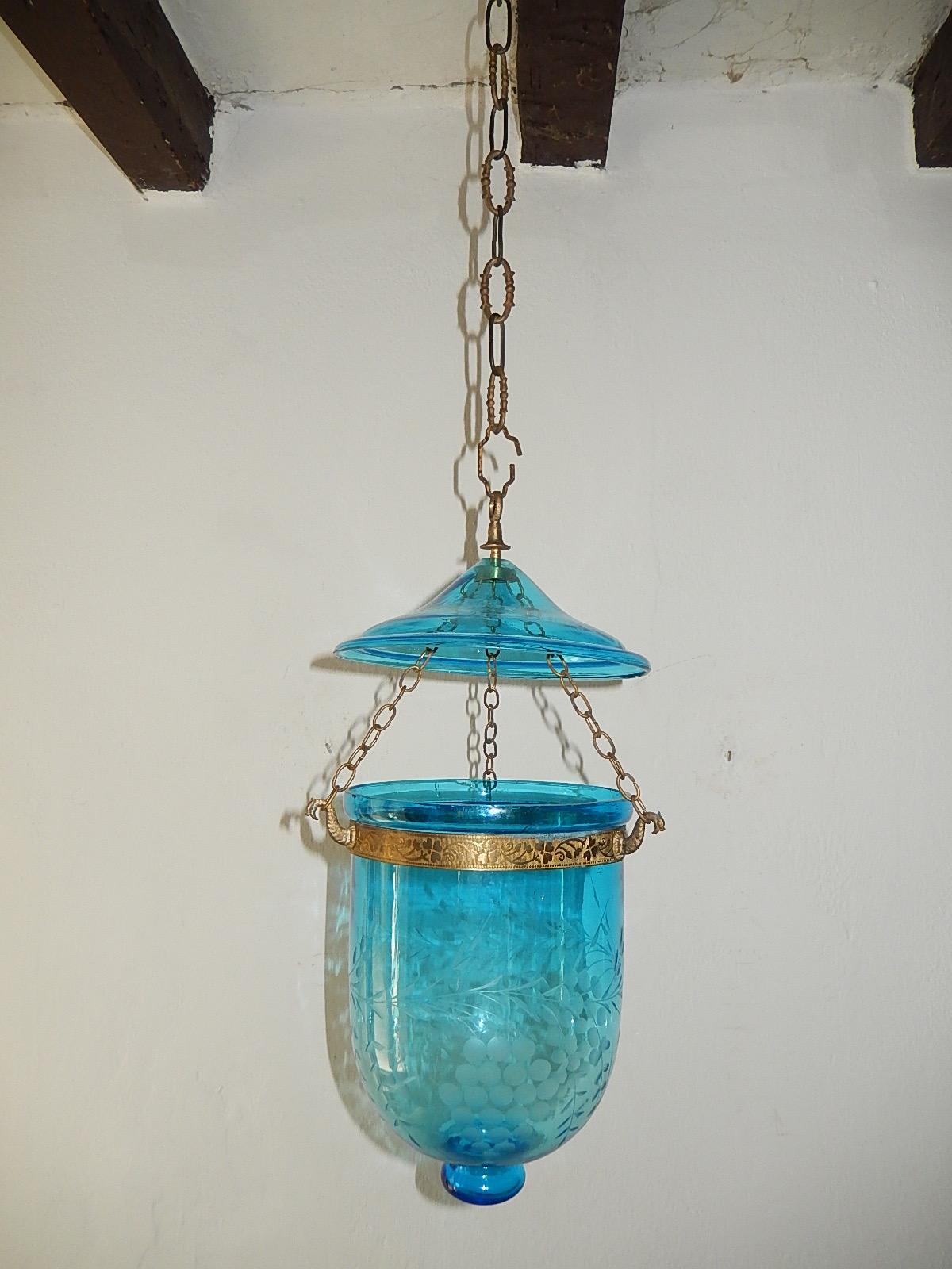 19th Century Cobalt Blue English Bell Jar Lantern Chandelier 1 of 2 5