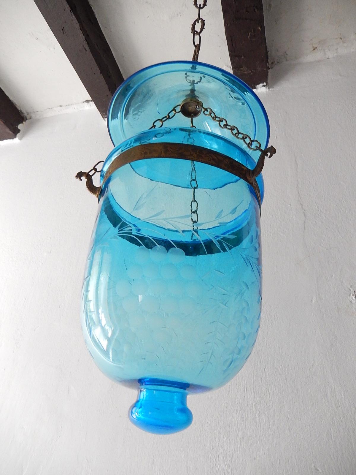 19th Century Cobalt Blue English Bell Jar Lantern Chandelier 1 of 2 6