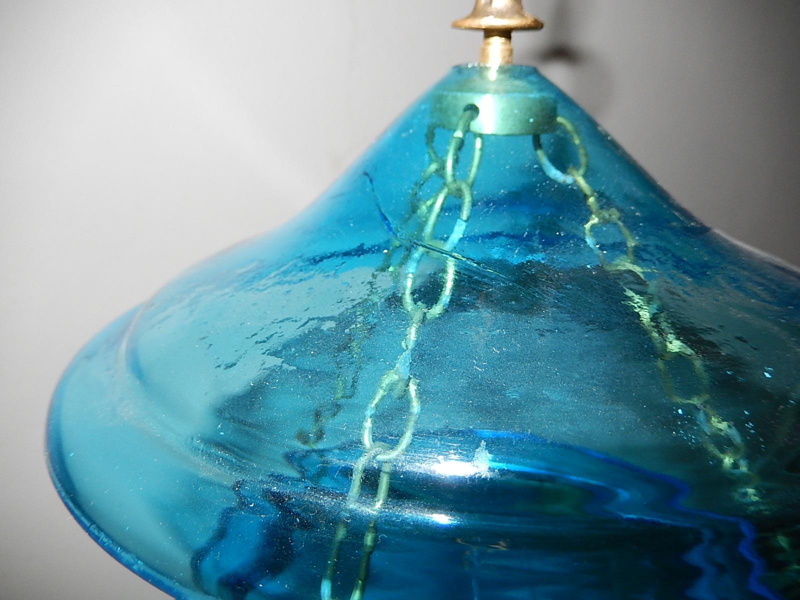 19th Century Cobalt Blue English Bell Jar Lantern Chandelier 1 of 2 In Fair Condition In Firenze, Toscana