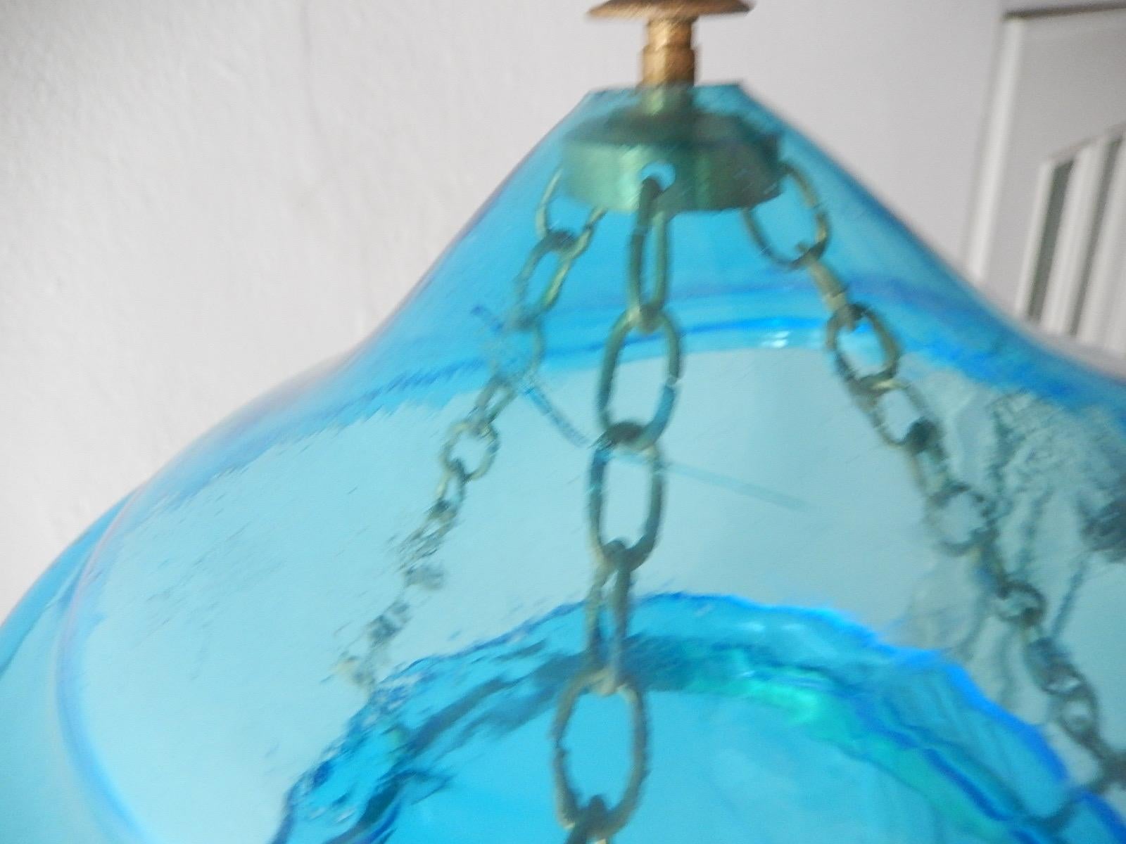 Bronze 19th Century Cobalt Blue English Bell Jar Lantern Chandelier 1 of 2