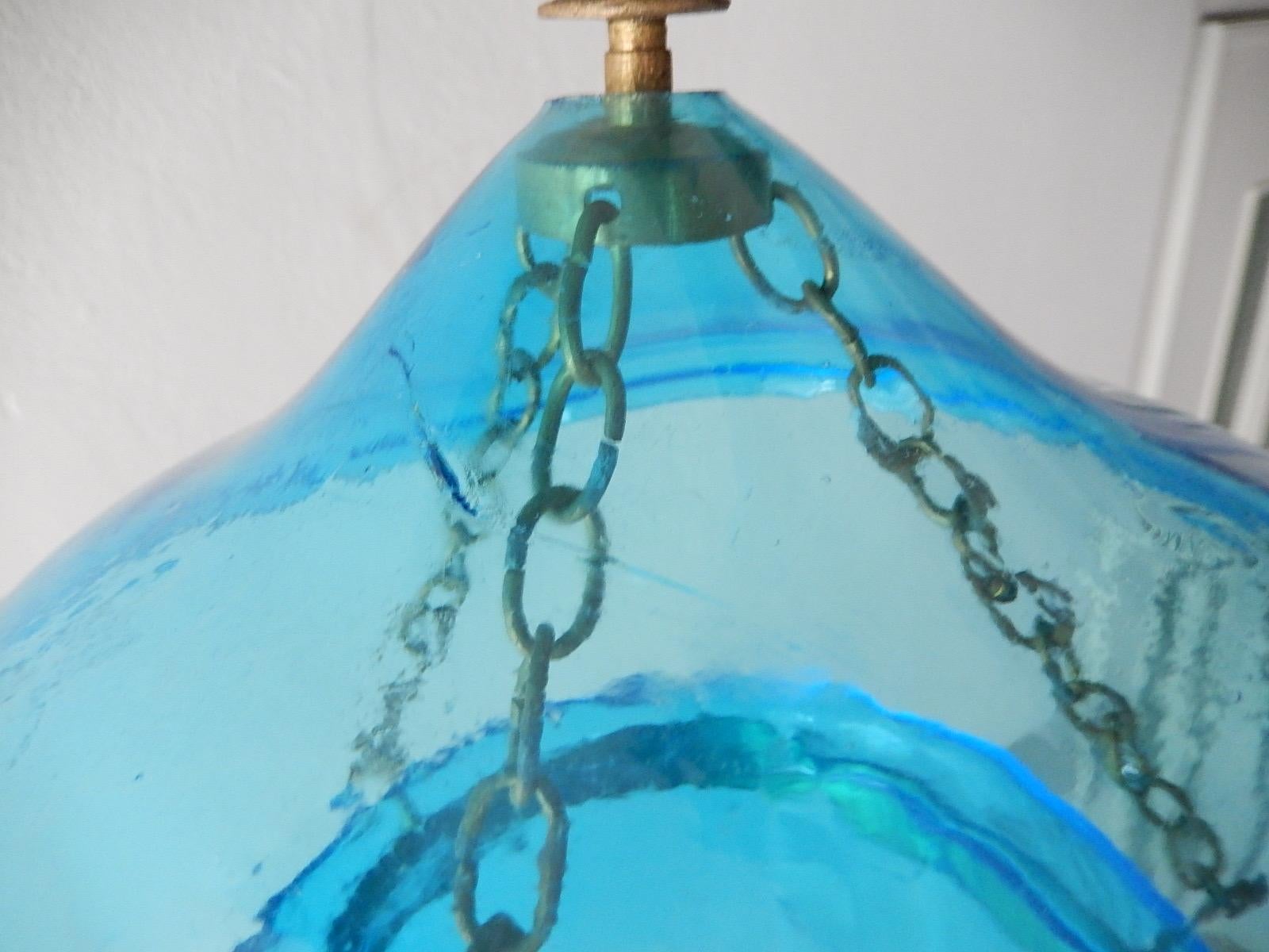 19th Century Cobalt Blue English Bell Jar Lantern Chandelier 1 of 2 1