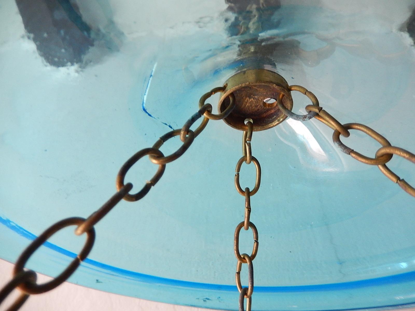 19th Century Cobalt Blue English Bell Jar Lantern Chandelier 1 of 2 2