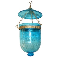 19th Century Cobalt Blue English Bell Jar Lantern Chandelier 1 of 2