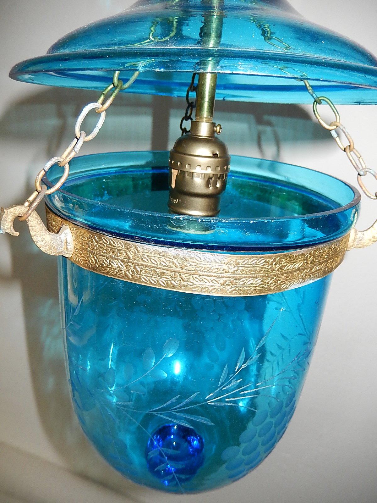 19th Century Cobalt Blue English Bell Jar Lantern Chandelier 5