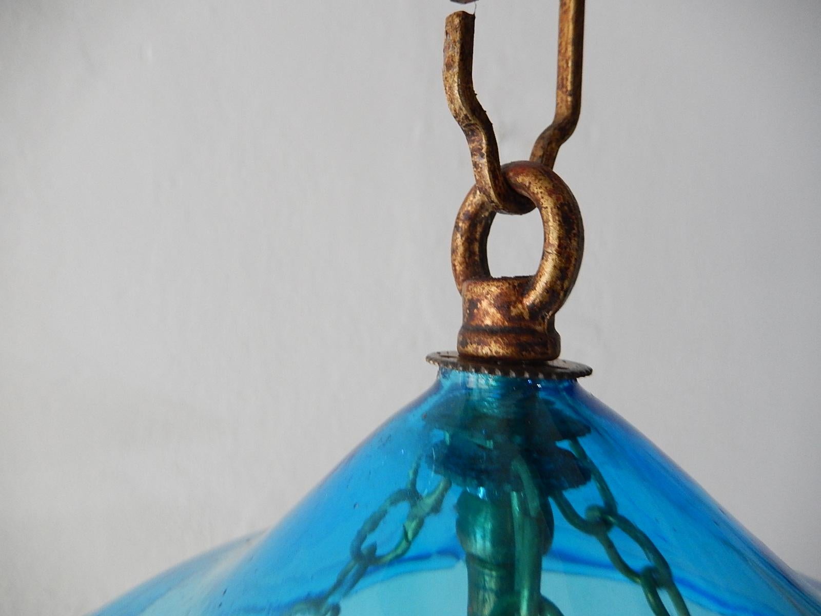 19th Century Cobalt Blue English Bell Jar Lantern Chandelier 6