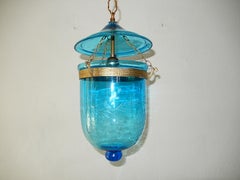 19th Century Cobalt Blue English Bell Jar Lantern Chandelier