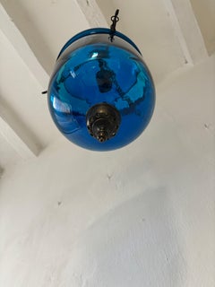 19th Century Cobalt Blue English Bell Jar Lantern Chandelier