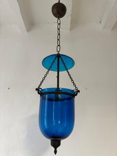19th Century Cobalt Blue English Bell Jar Lantern Chandelier
