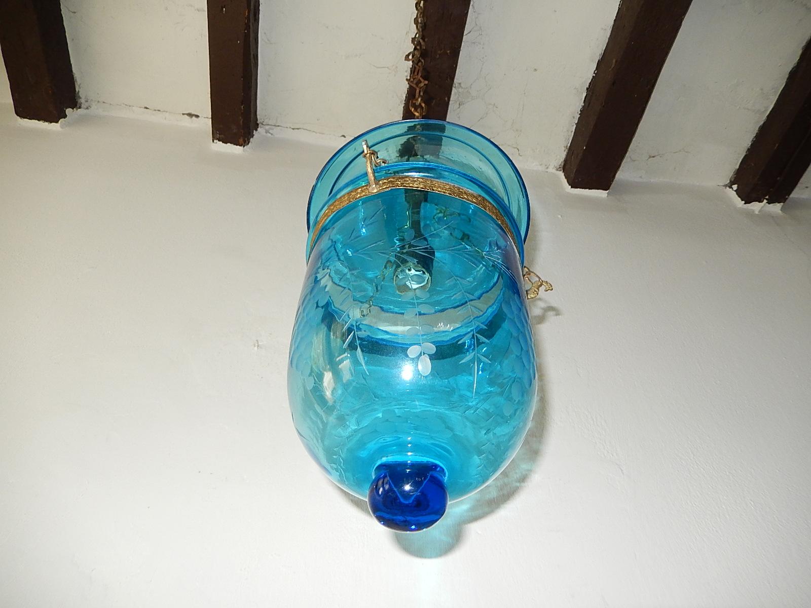 19th Century Cobalt Blue English Bell Jar Lantern Chandelier In Good Condition In Firenze, Toscana