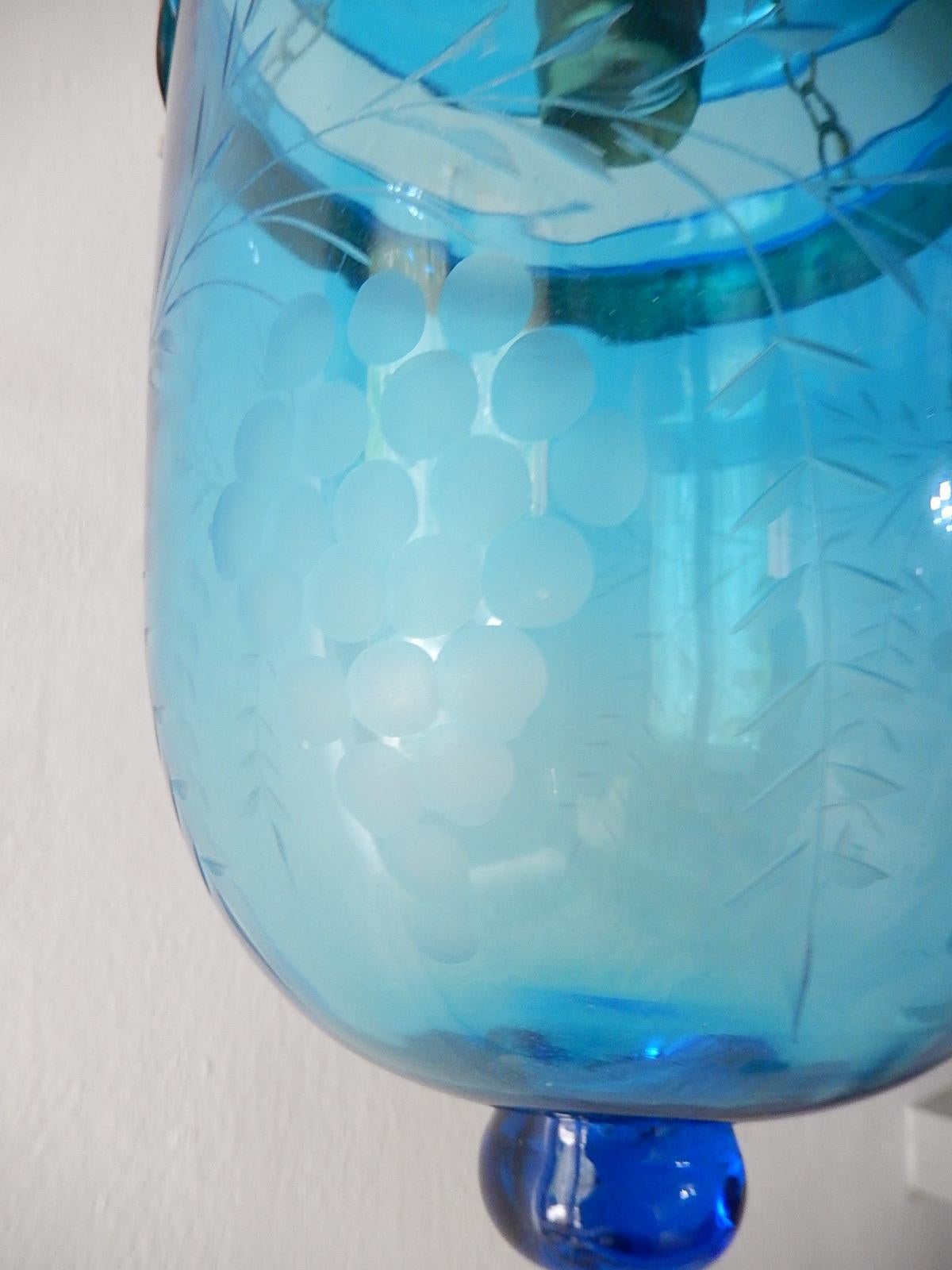 19th Century Cobalt Blue English Bell Jar Lantern Chandelier 1