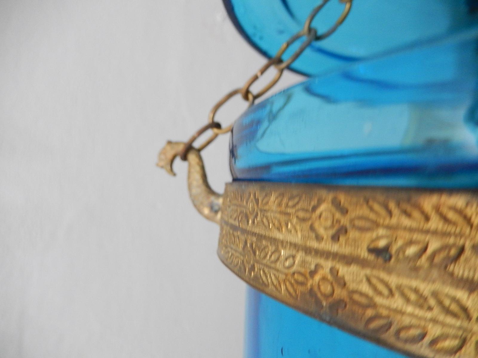 19th Century Cobalt Blue English Bell Jar Lantern Chandelier 2