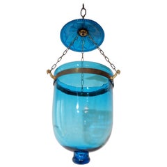 Antique 19th Century Cobalt Blue English Bell Jar Lantern Chandelier