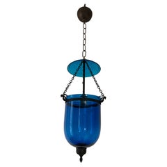 19th Century Cobalt Blue English Bell Jar Lantern Chandelier