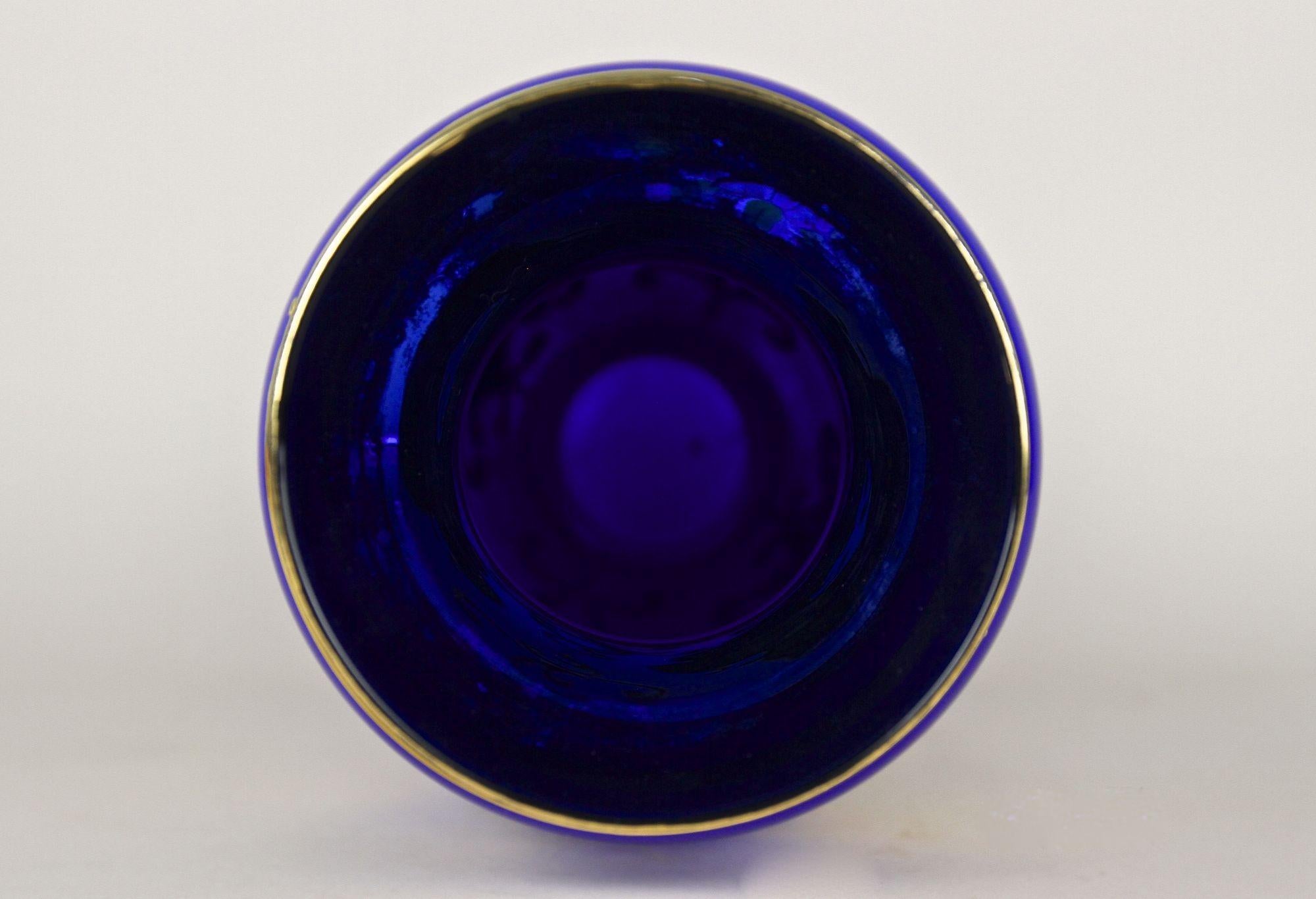 Vaso in vetro dorato blu cobalto del XIX secolo con dipinti a smalto, CZ 1890 ca. in vendita 12
