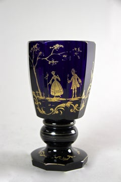 Gobelet en verre bleu cobalt du 19ème siècle Période Biedermeier, Autriche vers 1835