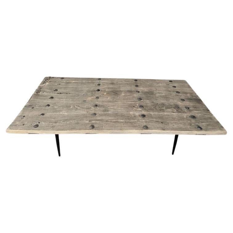 19th Century Coffee Table from Antique Chinese Door, Shandong, 1950s