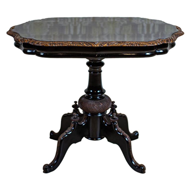 19th Century Original Black Painted Claw Foot Pedestal Coffee Table For