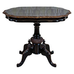Antique 19th-Century Dark Coffee Table in the M. Hornx Type on Carved Pedestal