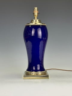 19th Century Cobalt Blue Ceramic Lamp (Converted from Oil Lamp)